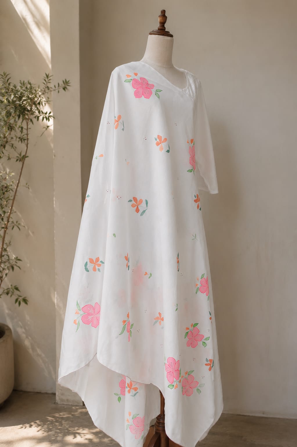 Raahi hand-painted floral dupatta draped on a mannequin